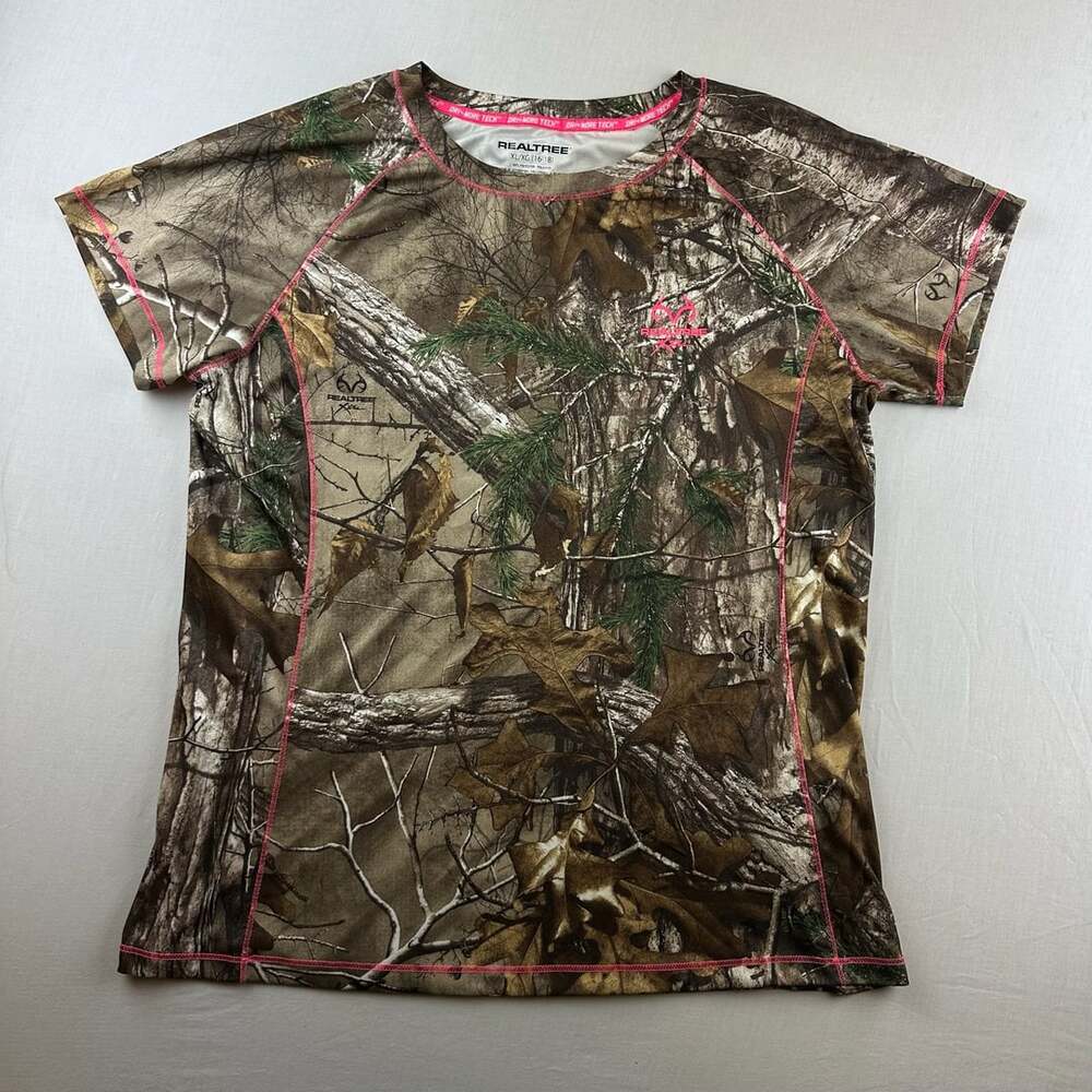 Realtree Camouflage Women T-Shirt Size XL (16-18) Pink Stitching